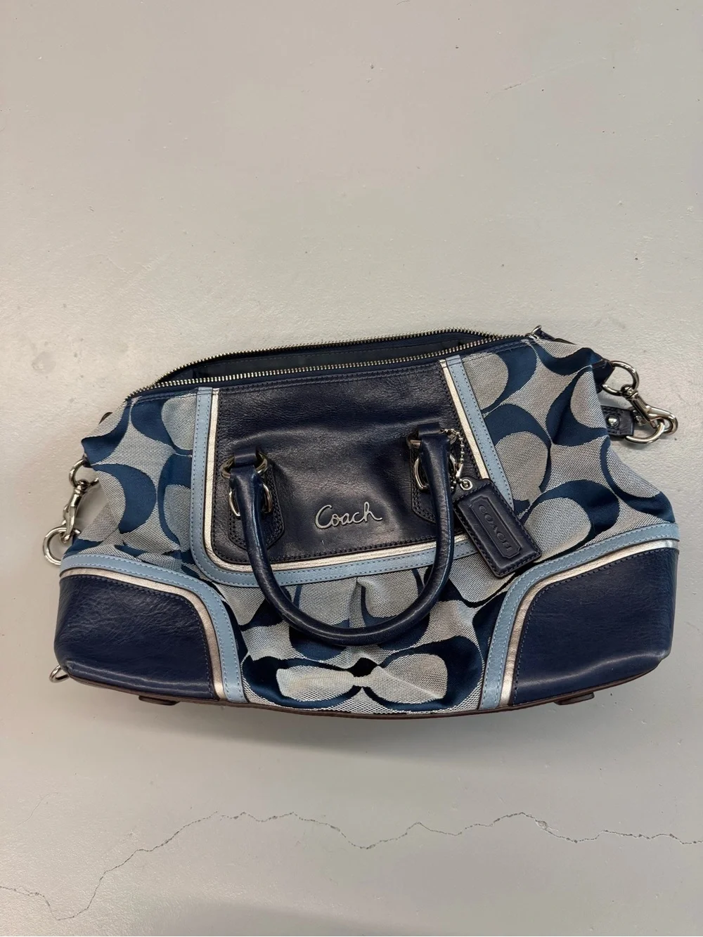 Coach Blue Signature Canvas and Leather Shoulder Bag